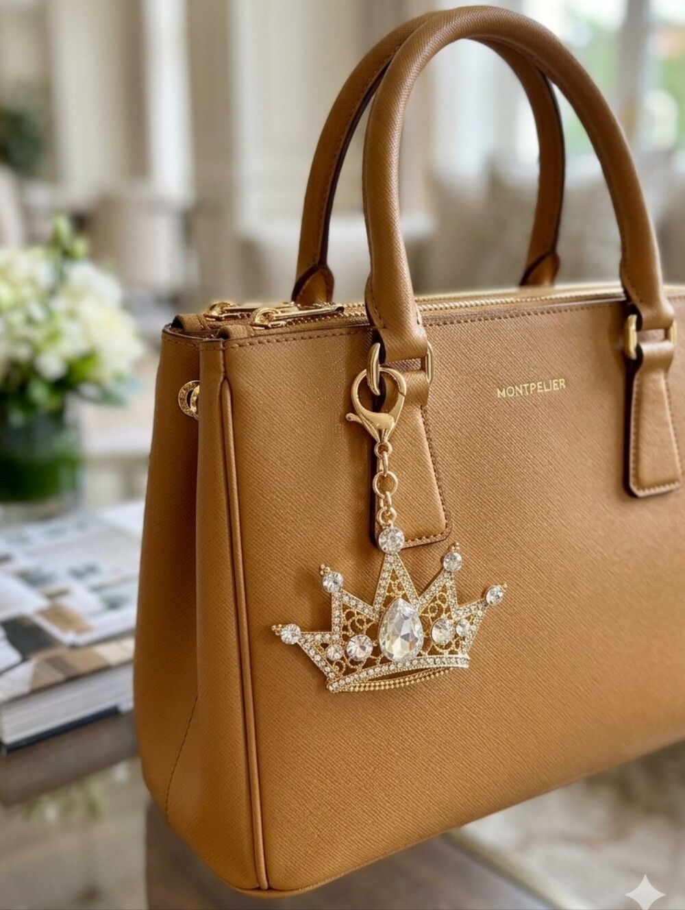 Gold Large 3D Crown Bag Charm - Picture 9 of 9